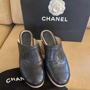 Vintage HUGE Stitched CC LOGO Chanel Clogs Slides